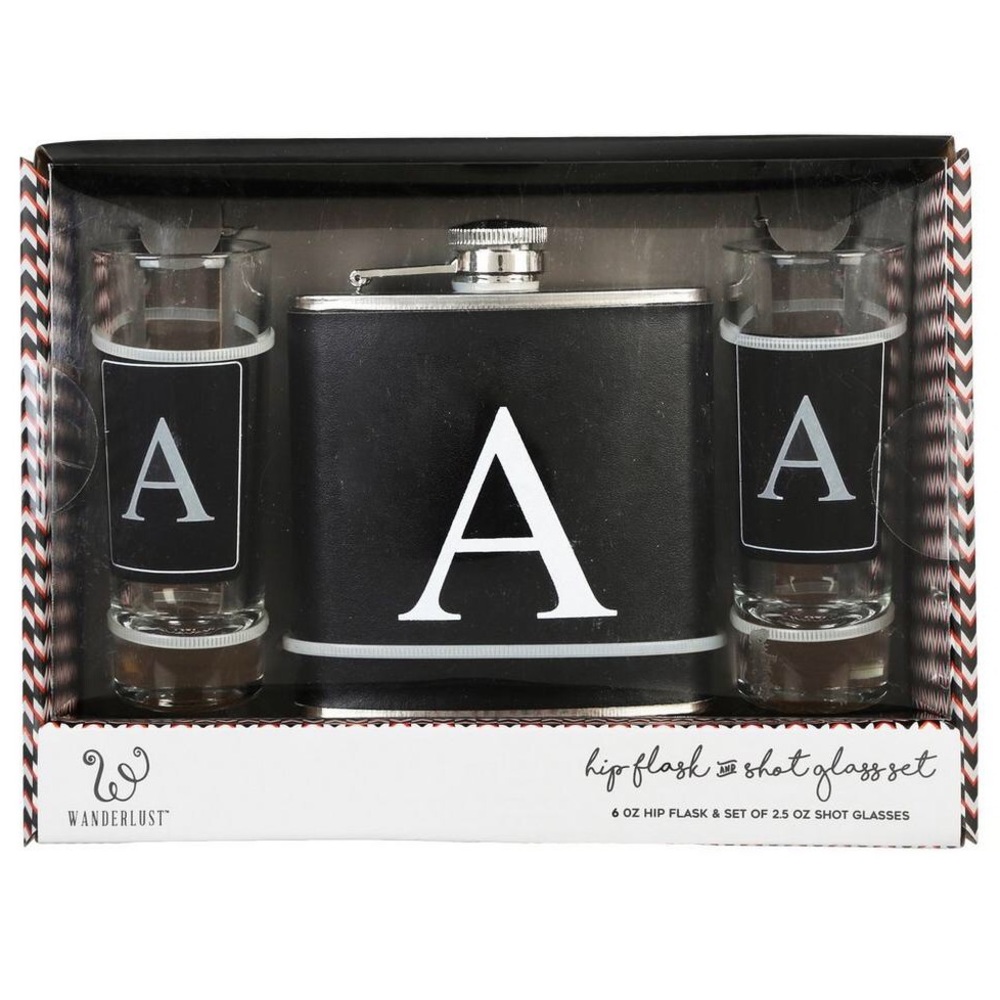 Monogramed "A" Hip Flask & Shot Glass Set